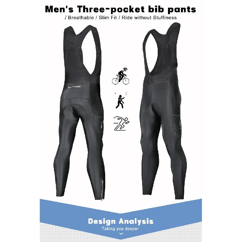 X-TIGER Men's Cycling Bib Pants Three Pockets Breathable Shock 5D gel Pad TMB Mountain Road Cycling Pants Cycling Equipment