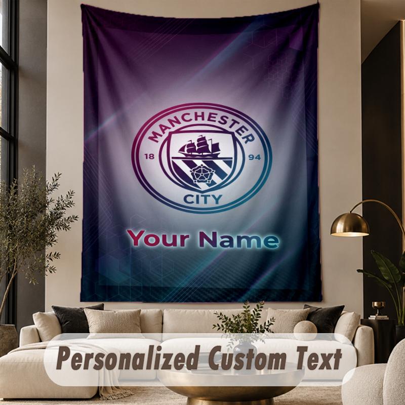 Custom Text Tapestry Manchester City Print Wall Tapestry Indoor Living Room Wall Decor
