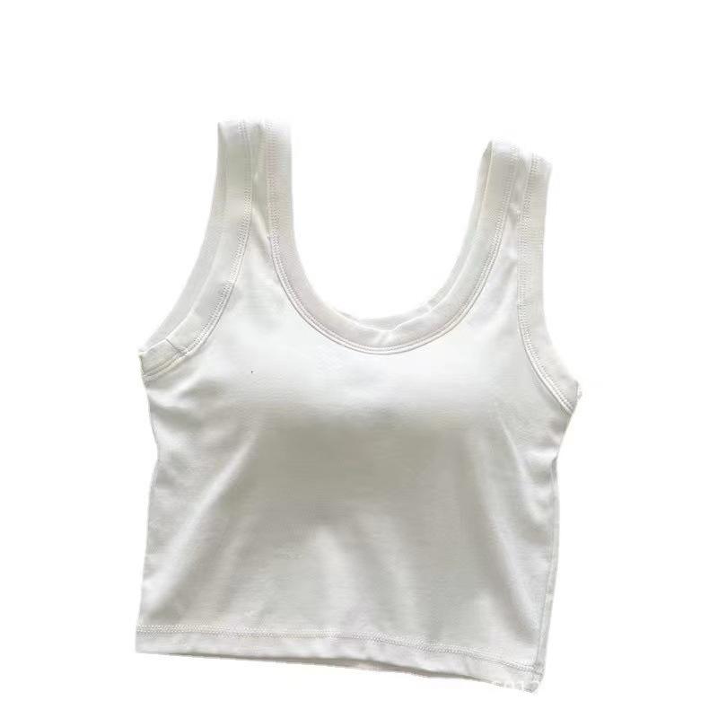 Korean Style Pure Cotton Camisole Vest Fixed Cup with Chest Cushion Sleeveless Short Top for Wearing on The Outside and On The Inside