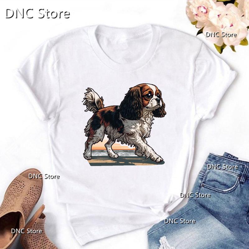 Tee Shirt Femme Cavalier King Charles Spaniel Funny Dog Print T Shirt Women Fashion Harajuku Shirt Top Summer Femme T-Shirt Tops