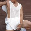 INCERUN Summer Men Sleeveless Split Lace Up Vest See Through Tank Tops