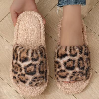 Женская осенне-зимняя теплая обувь с леопардовым принтом, женские тапочки