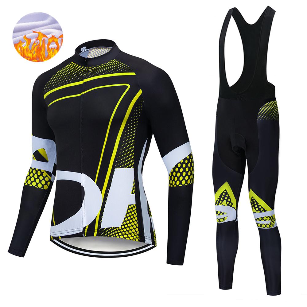 Winter Men's Cycling Jerseys Sets Thermal Fleece Long Sleeves Men Cycling Bib Set Bicycle Clothing MBT Breathable Bike Clothes