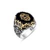Turkish Handcrafted Men's Ring, Onyx Stone 925 Sterling Silver, Black and Gold Plated, Stylish Onyx Silver Ring for Men
