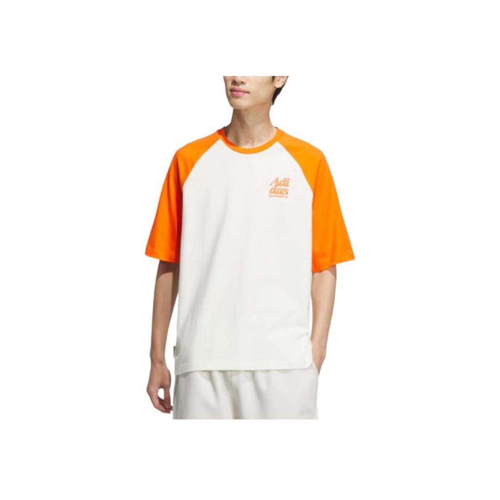 Adidas Letter Print Patchwork Contrast Training Casual Short Sleeve T-Shirt Men Tops Orange JI9820