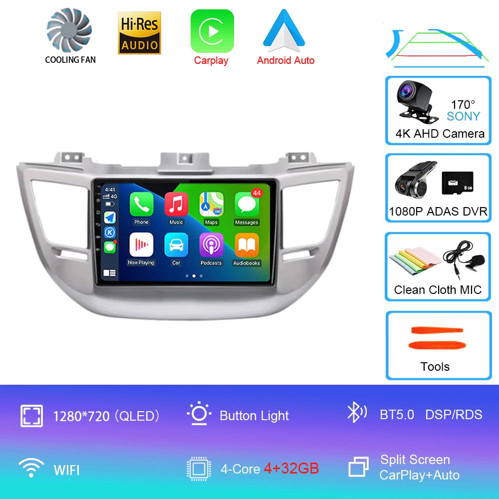 Автомагнитола Android 14 Carplay Для Hyundai Tucson IX35 3 2015 2016 2017 2018 2Din Мультимедийный Видеоплеер Навигация GPS Головное Устройство