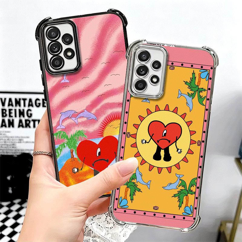Bad Bunny Heart Plating Phone Case For Samsung A17 A07 A37 A57 A16 A56 A15 A55 A14 A54 A13 A53 A26 A36 A25 A35 A24 A34 A23 A33