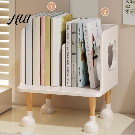 Macaron Color Book Holder Cute Bookends Organizer for Desk Pastel Kids Shelf with Multi-Compartment, Rounded Corner Support Anti-Tip Base &