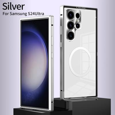 Прозрачный чехол для Samsung Galaxy S24 Plus Ultra Магнитная выдвижная задняя панель для беспроводной зарядки Magsafe Роскошный чехол S24Ultra