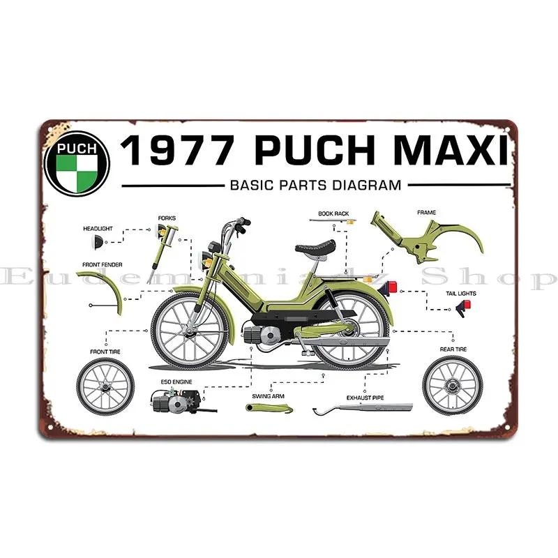 1977 Puch Maxi Basic Схема деталей Металлические знаки Настенная роспись для паба Клуб Напечатанный жестяной знак Постер