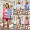 Women's Striped Colorblock Round Neck Loose Short-sleeved Pullover Top