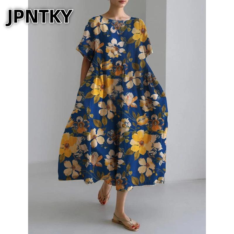 JPNTKY Модные Летние Весенние Повседневные Платья с Короткой Рукавой и Круглым Вырезом