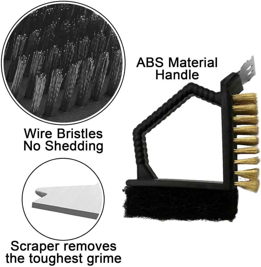 3 In 1 BBQ Triple Barbecue Grill Brush Copper Steel Cleaning Brushes Barbeque Cleaner Kitchen