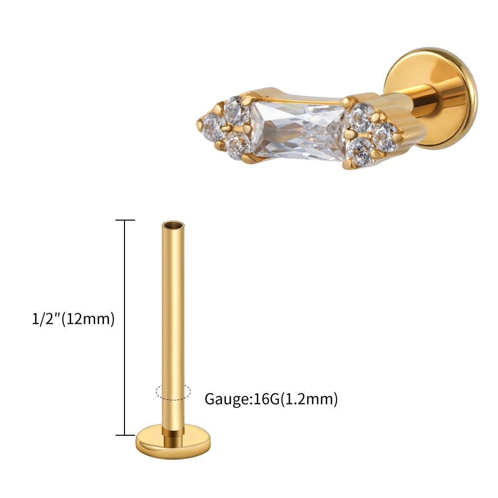 Right Grand ASTM F136 Titanium 16G Baguette CZ Stud Earring Cluster CZ Cartilage Tragus Helix Labret Nose Stud Piercing Jewelry