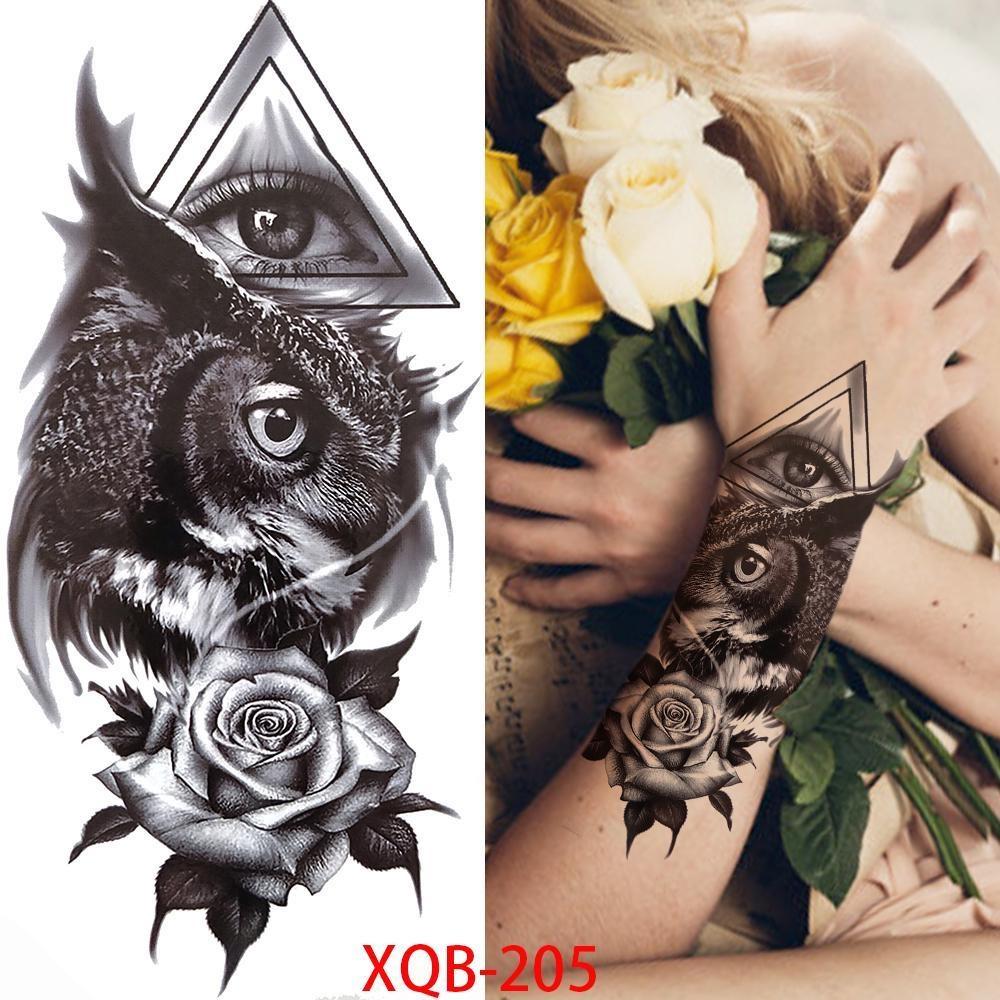 1 PC 210*114MM Cat Geometry Black Temporary Tattoos For Men Women Black Forest Skull Tiger Wolf Tattoo Sticker Evil Devil Arm Tattoo