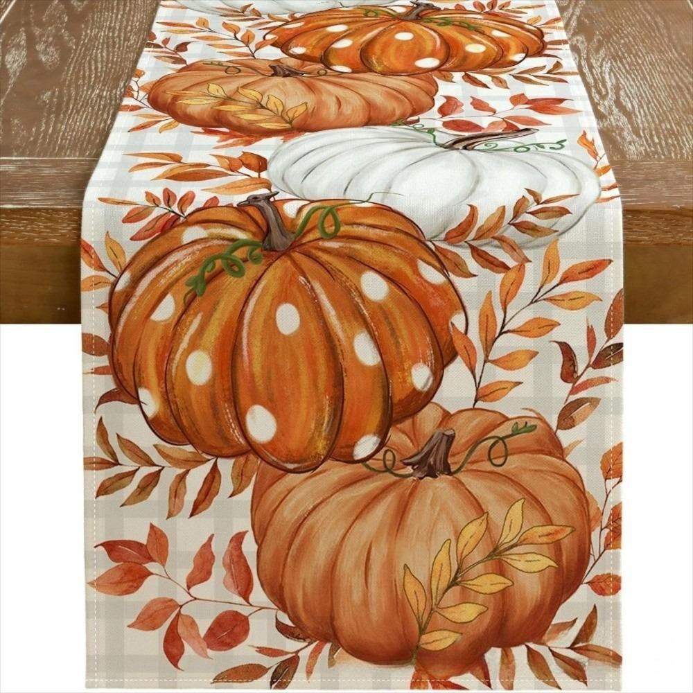 Autumn Leaf Polka Dot Pumpkin Table Runner Charming Design Harvest Festival Decor Home Decor