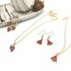 Personalized Strawberry & Cherry Clavicle Necklace Set - Elegant Fruit Design