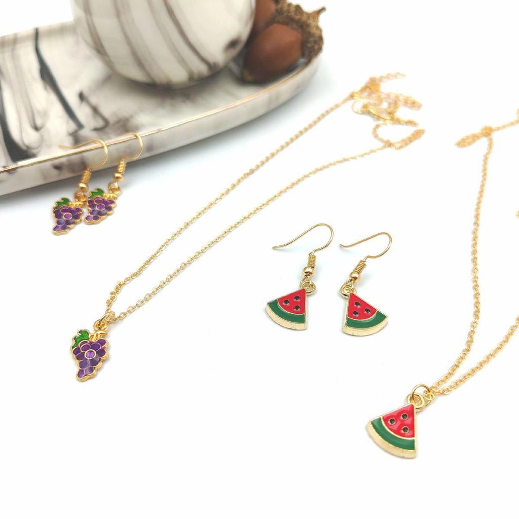 Personalized Strawberry & Cherry Clavicle Necklace Set - Elegant Fruit Design