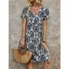 Women's Dress Summer Fashion Printed V Neck Short Sleeve Loose Dresses