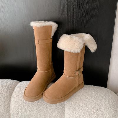Женские Большого Размера Двусторонние Длинные Зимние Теплые Нескользящие Меховые Зимние Ботинки Ботильоны с Мягкой Подошвой на Подкладке Нескользящие Спортивные Хлопковые Ботинки
