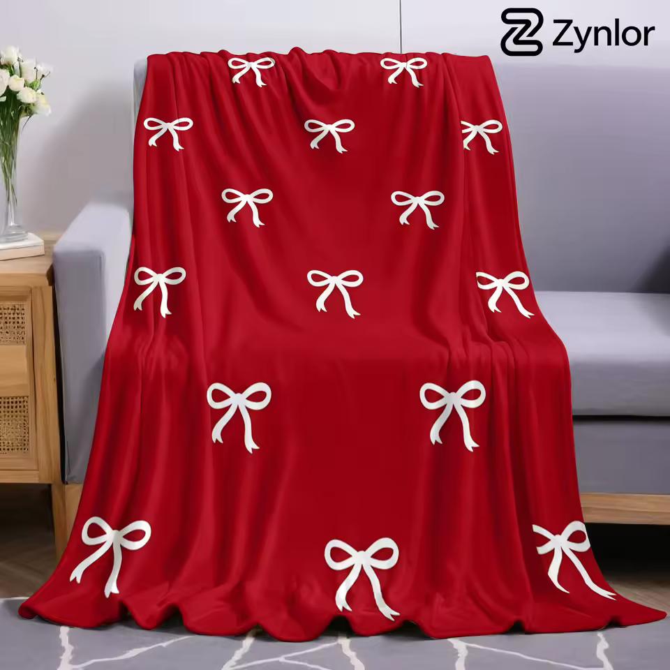 Wine Mini White Bow Ultra Soft Sherpa Fleece Blanket Fluffy Warm Halloween Cozy Throw for Sofa Couch Bedroom Gift All season