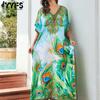 Женская мода, лето, весна, отпуск, павлиний узор, принт, рукава 1/2, v-образный вырез, повседневные платья