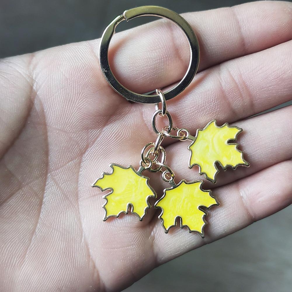 Maple Leaf Maple Leaf Keychain with Pearl Lanyard Leaf Metal Keyring Enamel Plant Key Rings  Women