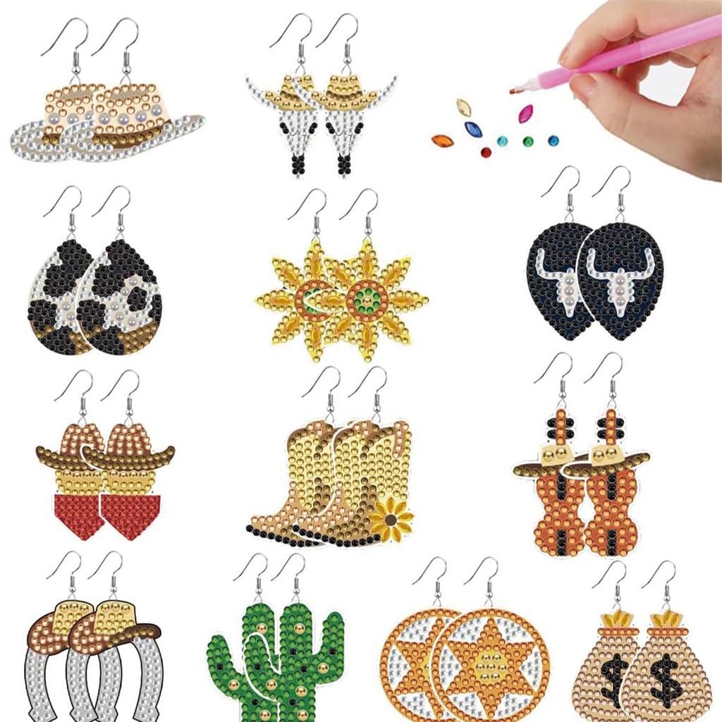 12 Pairs DIY Diamond Art Earrings Double Side Drill Diamond Painting Earring Rhinestone Earrings Making Kit Women Handmade Gifts