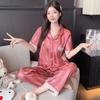 Lace Lace Ice Silk Pajamas Women'S Summer Simple Striped Short-Sleeved Trousers Thin Loungewear