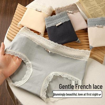 Женские трусики из чистого хлопка средней посадки с антибактериальной удлиненной ластовицей и сексуальной кружевной отделкой