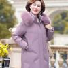 2021 Women's Mid-Length Korean Down Jacket with Real Fur Collar - Fashionable for Middle-Aged and Elderly