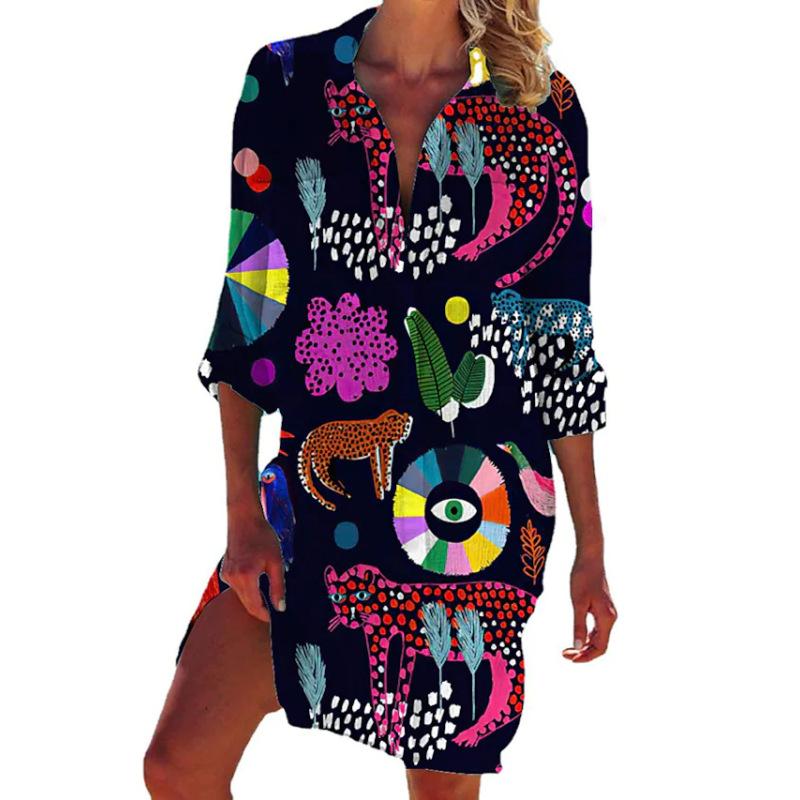 Женское пляжное платье-рубашка с длинными рукавами и лацканами в стиле бикини