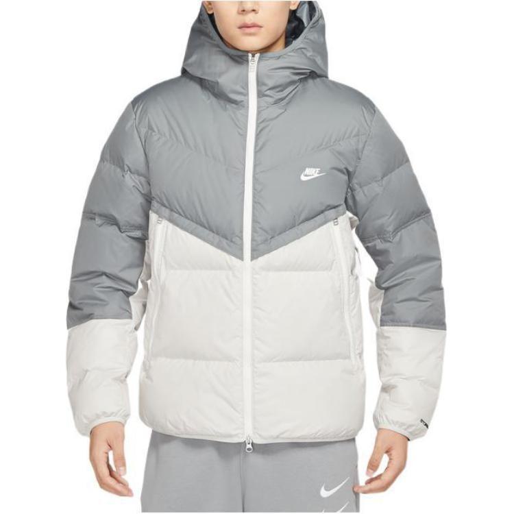 Nike Мужская серая пуховая куртка с капюшоном, умеренно стеганая, DV1132-084