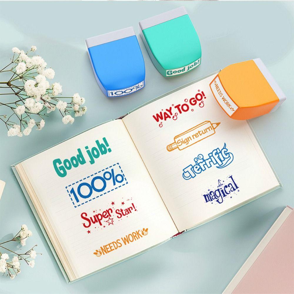 5/8Pcs Creative Auto-Refilling Stamp Encouragement Teacher's Comment Stamp Homework Evaluation