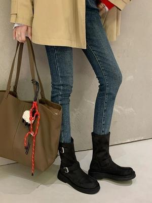 Модные полусапоги байкерского стиля с круглым носком для осени и зимы для женщин New Rock Fashion 2025 Удобные и элегантные шикарные ботинки до середины икры Женские