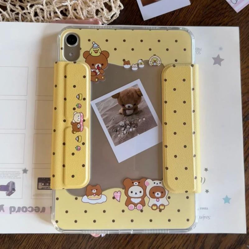 Cute Kawaii Bear IPad Pro 12.9 Inch Case With Stand Auto Sleep Side-Attach Detachable Y-Fold Design Air Mini