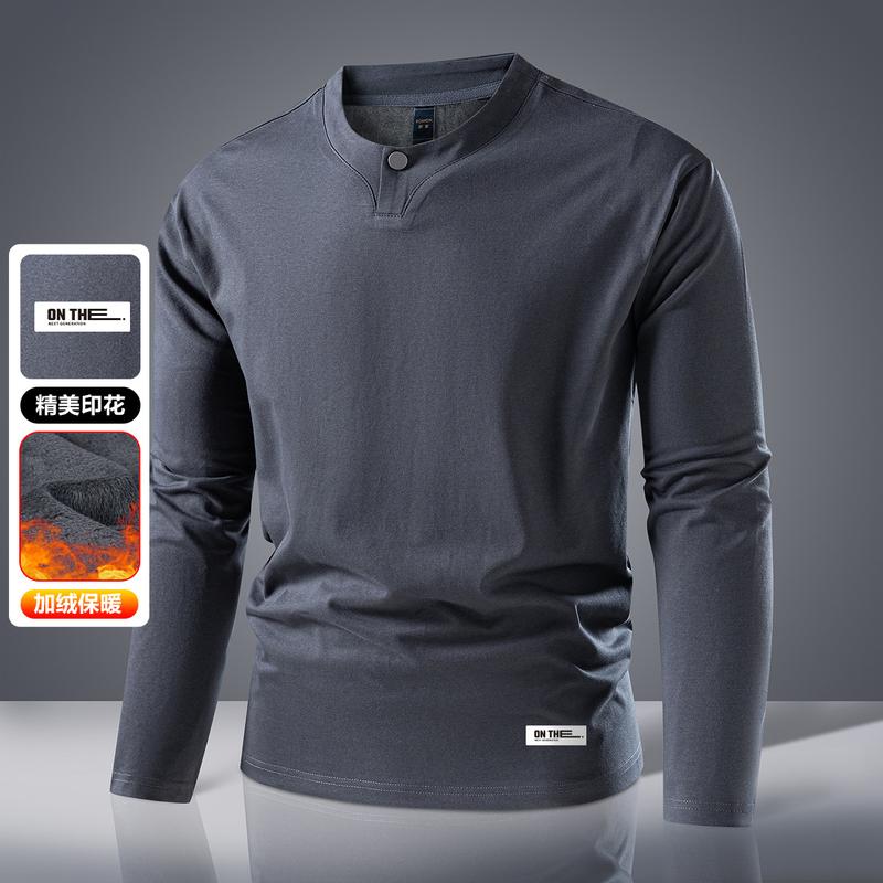 [Heavy Milan Cotton] Four in One Button Chinese Style Men's T-shirt Long Sleeve Spring and Autumn