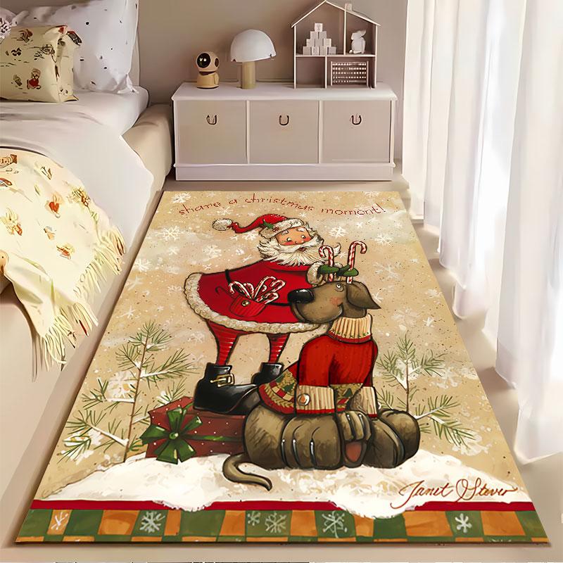 Santa and Dog Christmas Scene suitable as a non-slip mat for the living room or bedroom sofa
