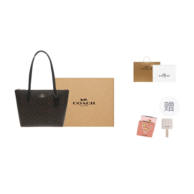 COACH Fiona Coated Canvas With Leather Shoulder Bag Medium Women's Black CBT18-IMXAQ