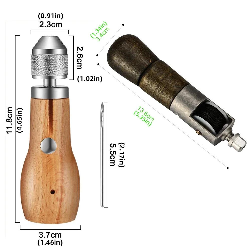 Leather Sewing Kit DIY Leather Sewing Awl Needle with Copper Handle Set Leather Canvas Tent Shoes Repairing Tool Nylon Thread