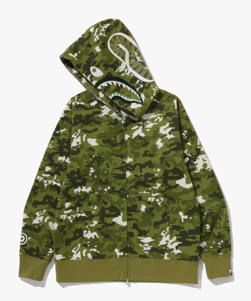Bape Multi Pixel Camo Shark Regular Fit Full Zip Hoodie (M) Green
