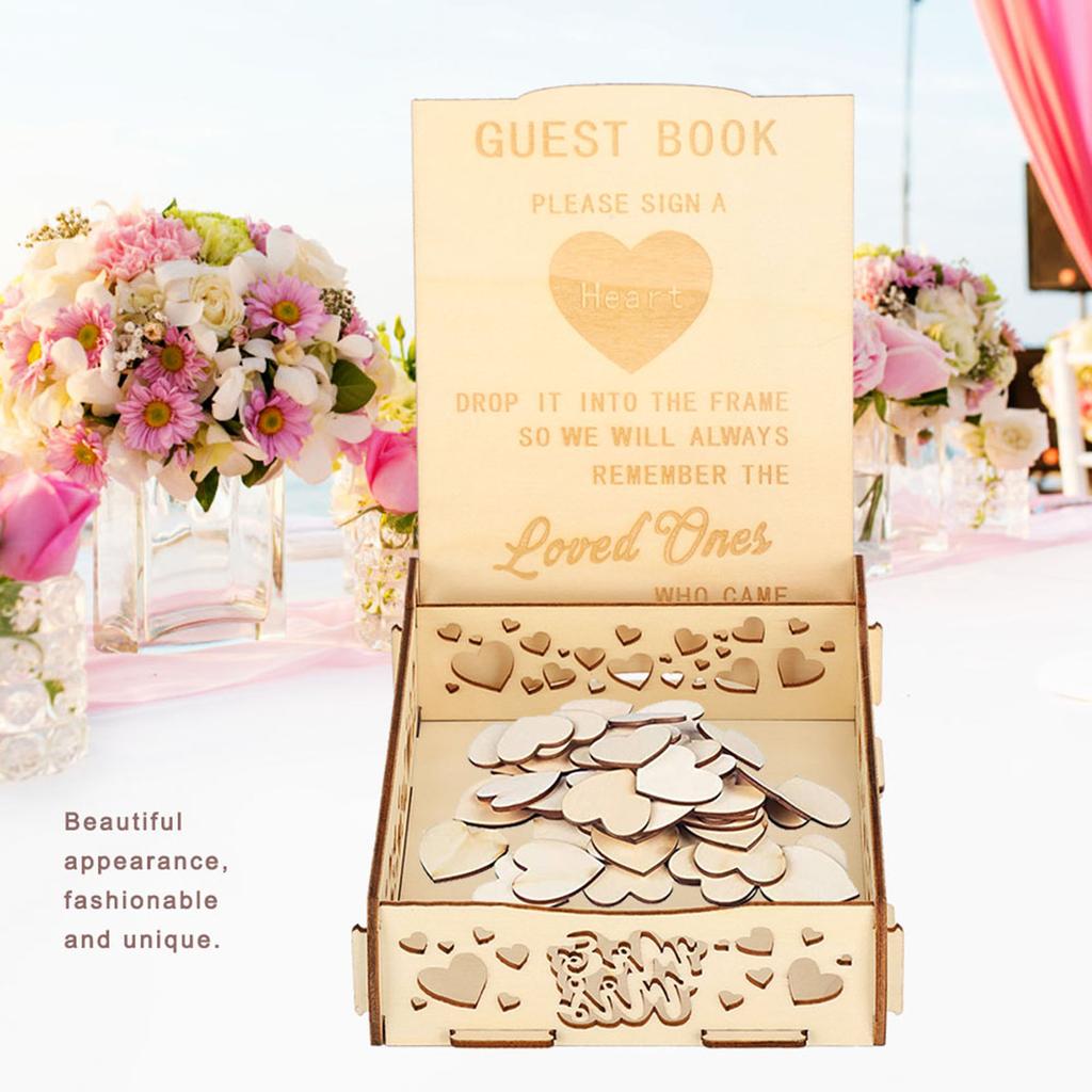 Wooden Guest Book Message Box Gift Card Holder Romantic Wedding Signature Supplies