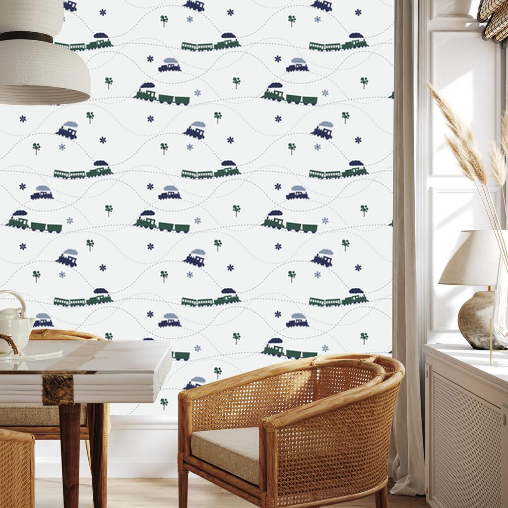Wallpaper Colorful toy steam engines for living room and bedroom 50x1000