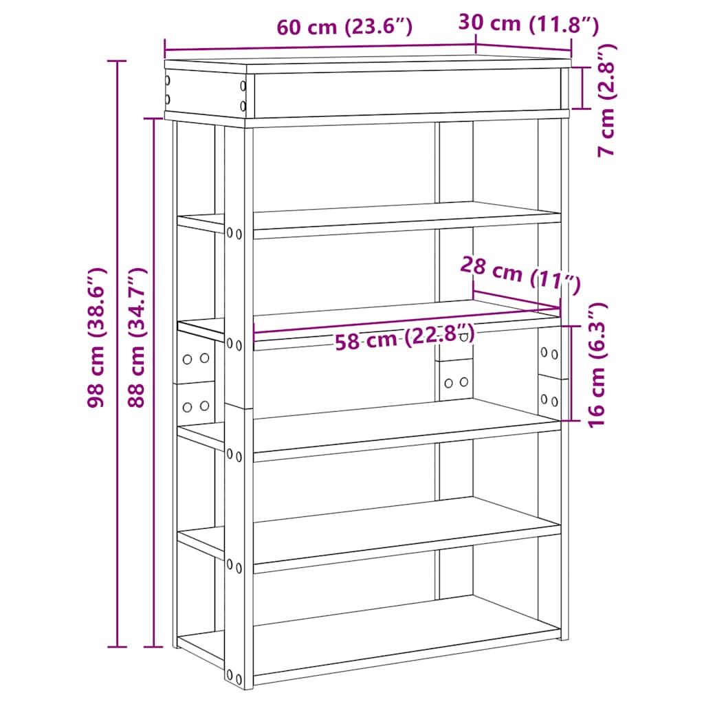 Shoe Rack Black 60 x 30 x 98 cm Particleboard