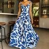 Летнее женское платье с лямкой на шее, модные темпераментные платья с высокой талией и длинными принтами