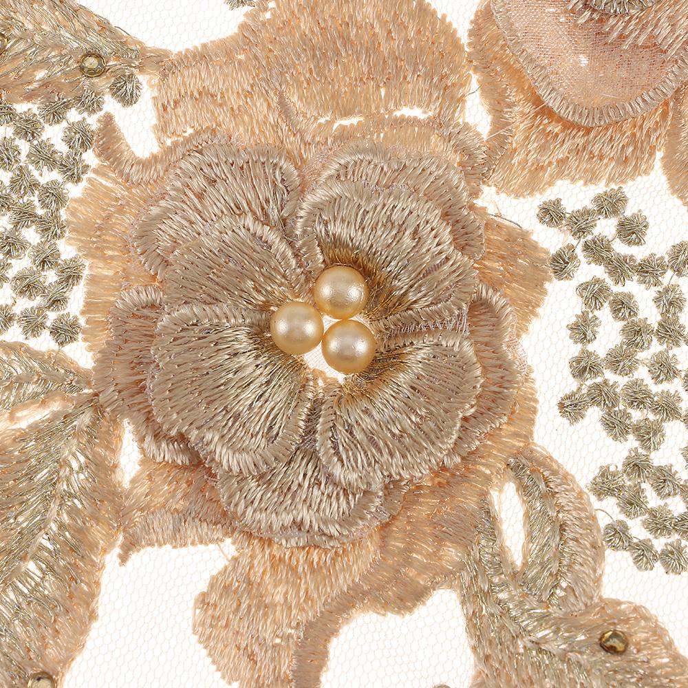 material 3D Flower Fabric Beaded Lace Applique Embroidered Flower Patch for Dresses Bridal Dress