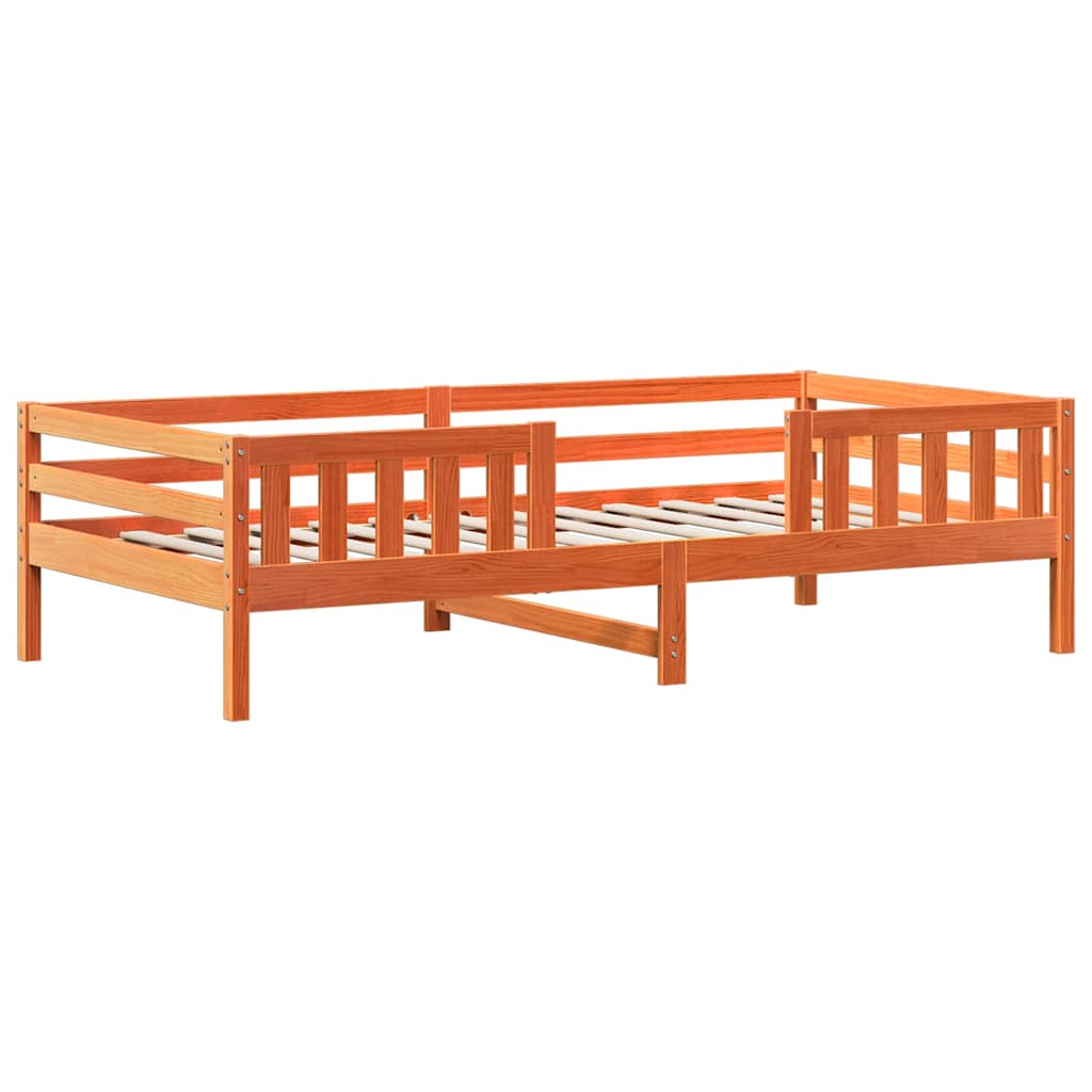 Vidaxl Rama Łóżka Z Ławką I Dachem, Woskowy Brąz, 75X190 Cm, Sosnowa