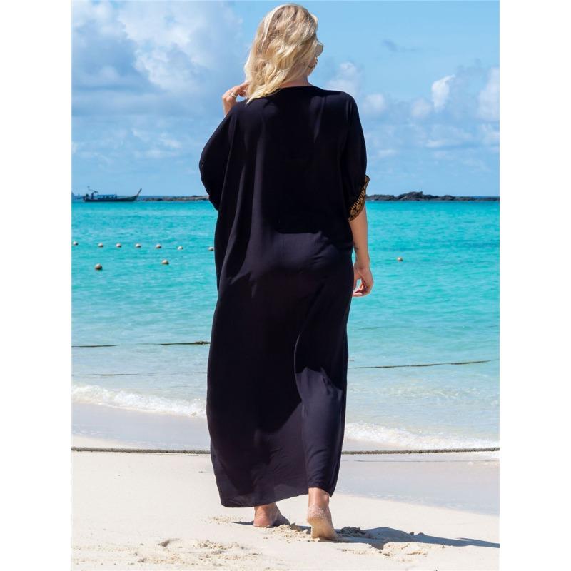 Летнее женское платье больших размеров, пляжная накидка, сексуальное свободное праздничное платье с вышивкой, накидка на бикини