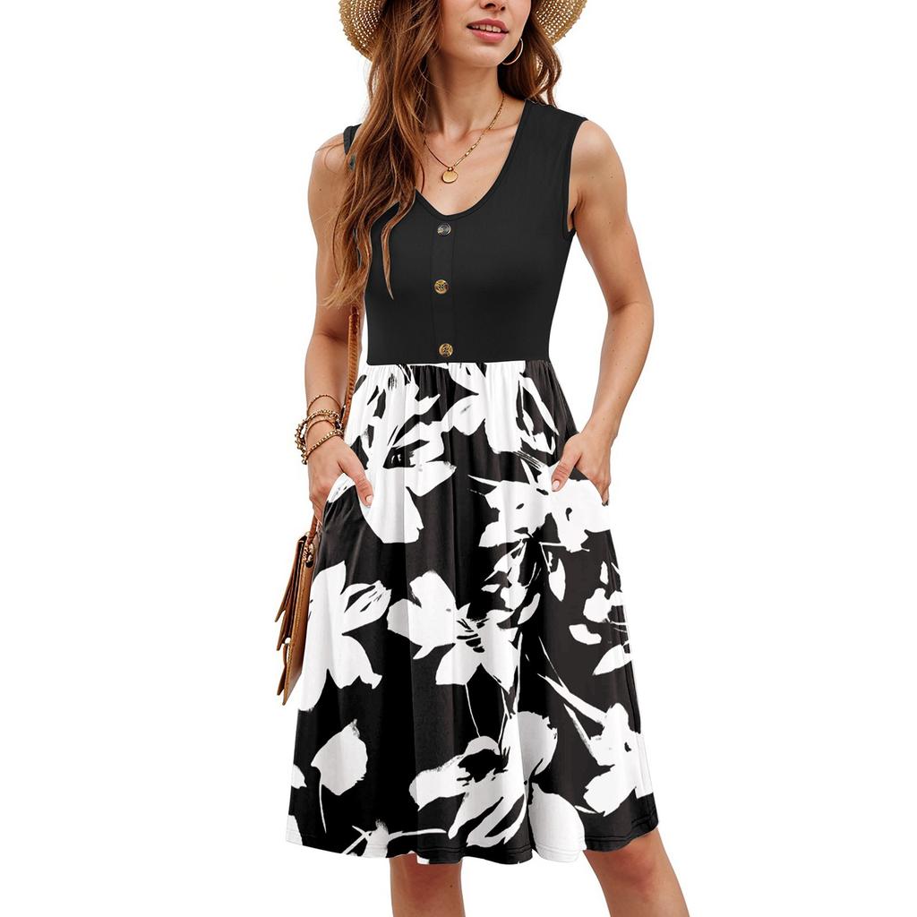 Женские летние платья без рукавов повседневные свободные летние платья на пуговицах с карманами