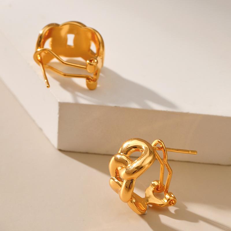 Minimalist Openwork Chain Twist 18k Gold Plated Earrings